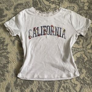 White California Hollister Baby Tee with Lace Trim